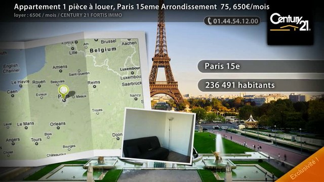 Appartement 1 pièce à louer, Paris 15eme Arrondissement 75, 650€/mois