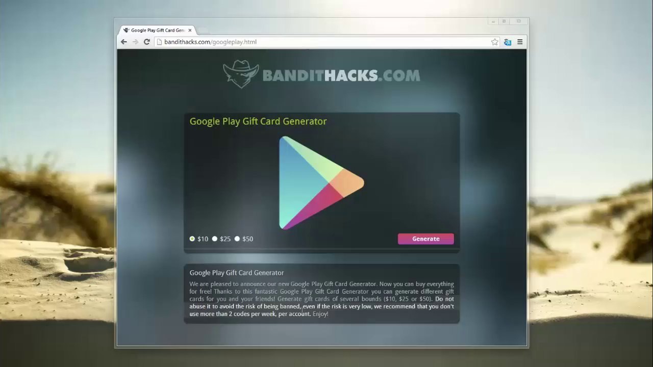 Hack Google Play Gratuit Carte-cadeau Générateur Pirate (FR) Gift Card Generator 2014
