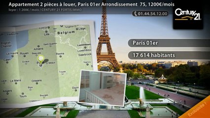Appartement 2 pièces à louer, Paris 01er Arrondissement  75, 1200€/mois