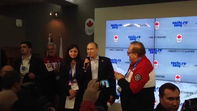 Putin Visits Canadian Athletes, Issues Hockey Challenge