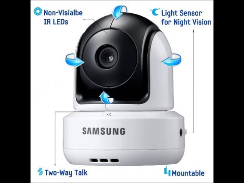 Samsung SEW-3037W Wireless Pan Tilt Video Baby Monitor Infrared Night Vision and Zoom, 3.5 inch