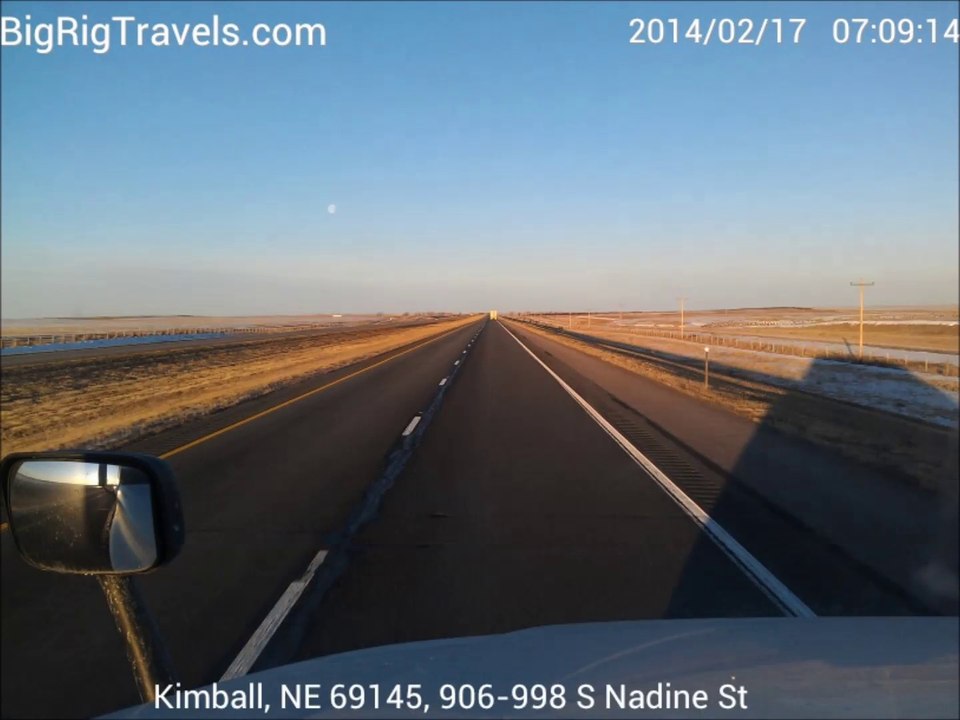 10  BigRigSteve's trip morning  on the 2014/02/17 recorded of 'Sidney,NE' to'Elk Mountain,WY'.(short version)