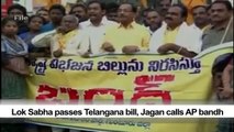 Lok Sabha passes Telangana bill, Jagan calls AP bandh