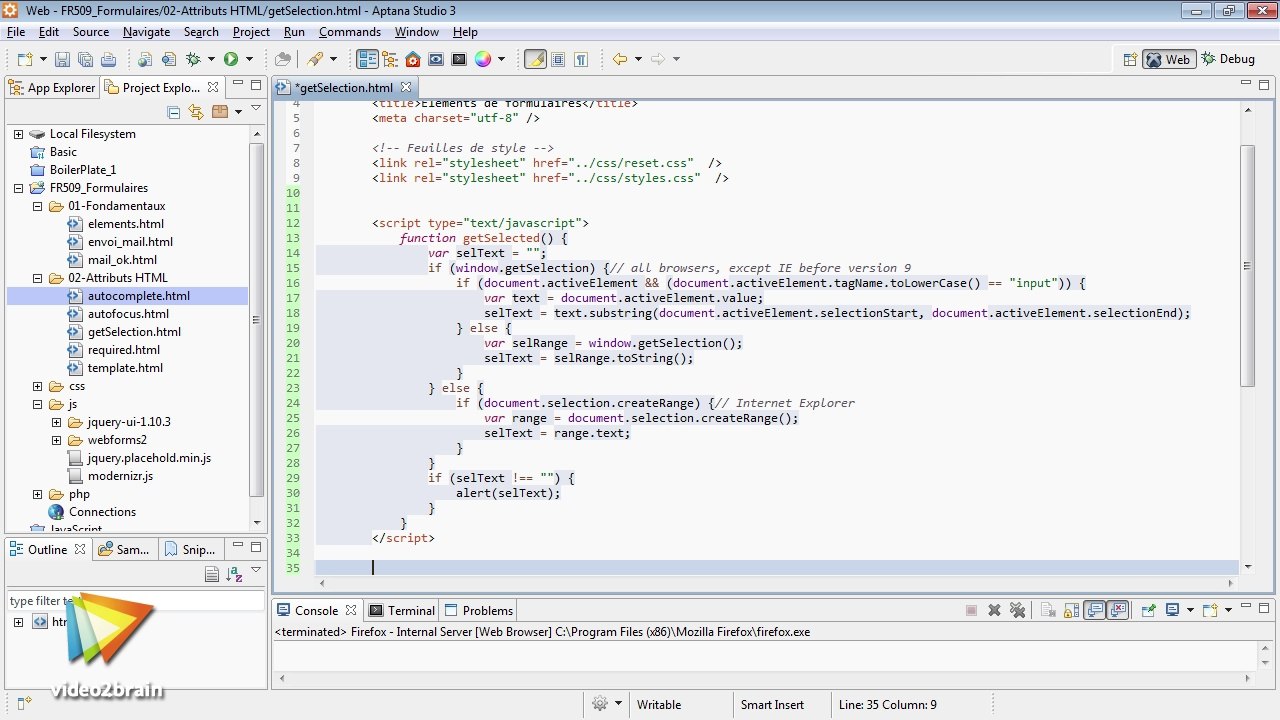 Tutoriel HTML5 : Découvrir la nouvelle API Selection | video2brain.com