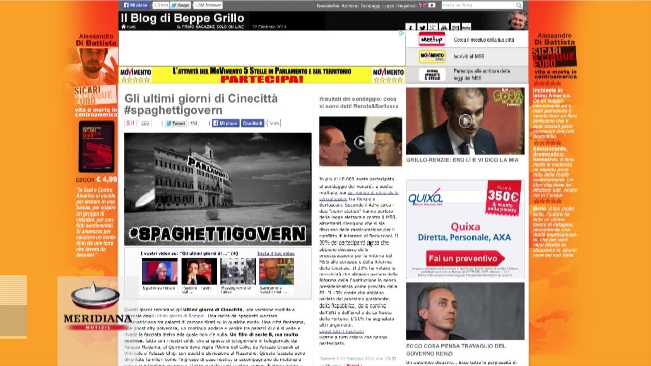 Beppe Grillo attacca Matteo Renzi: «Ultimi giorni di sordida Pompei»