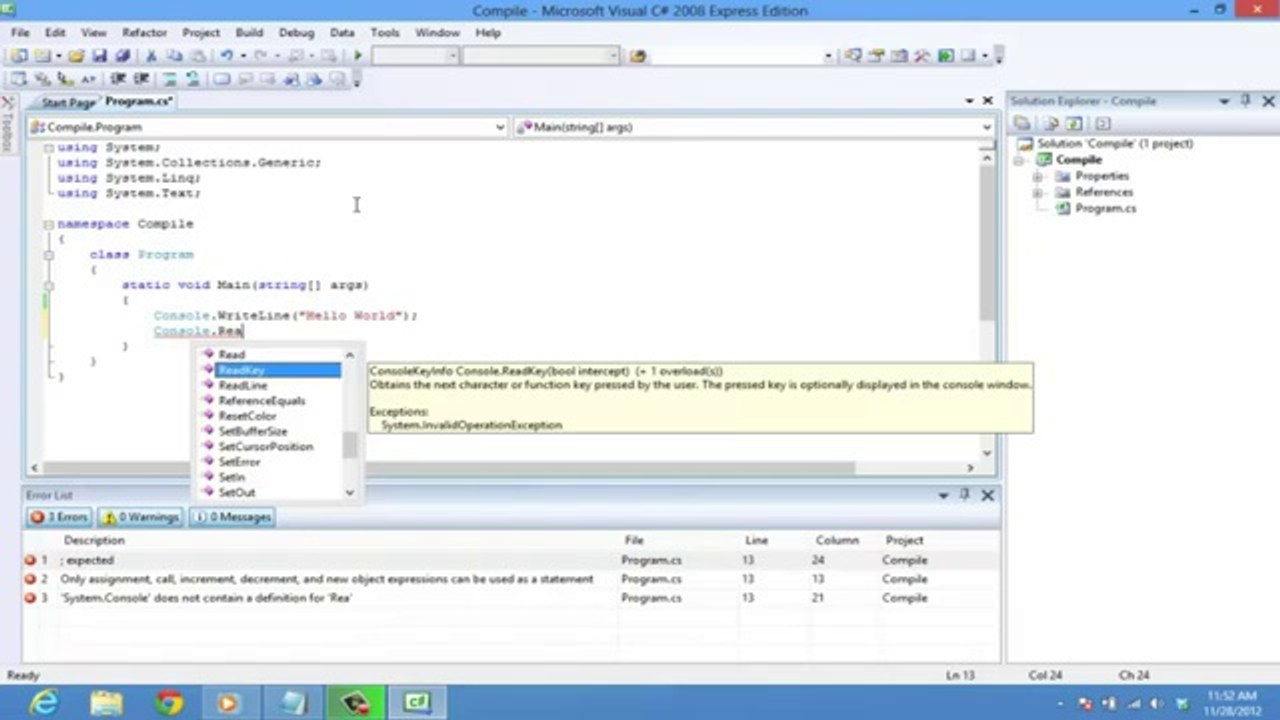 C# Tutorial: Compiling a code in C#