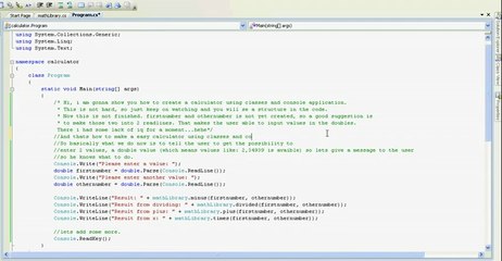 Creating Calculator using classes and Console Application in C#