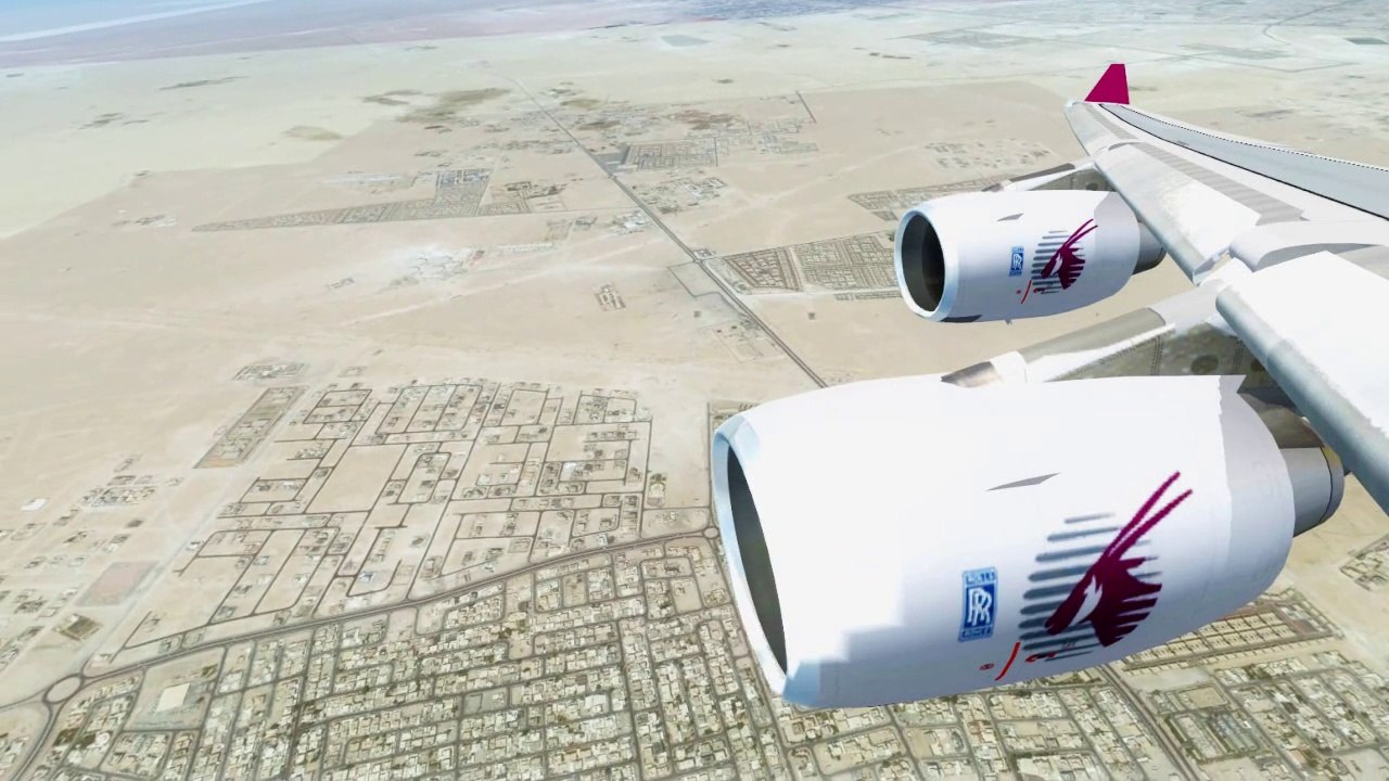 FSX Qatar Airbus A340 Over Doha City ( HD )