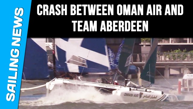 Crash between Oman Air and Realstone : Extreme Sailing Series Singapore 2014
