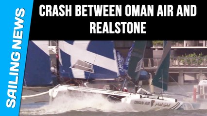 Incredible collision between Aberdeen and  Groupama - Extreme Sailing Series - Singapore