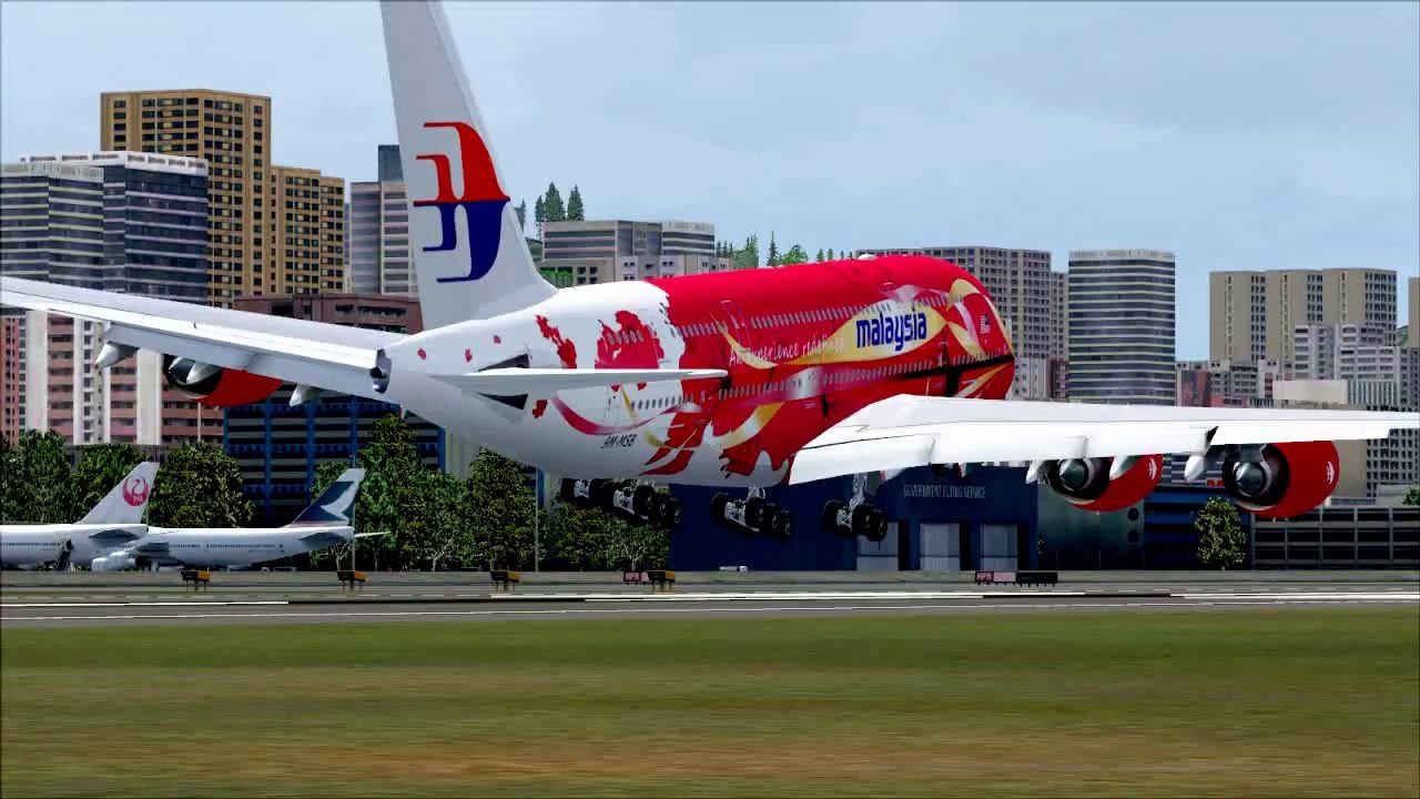 FSX Malaysia Airbus A380 Hard Landig @ Kai Tak ( HD )