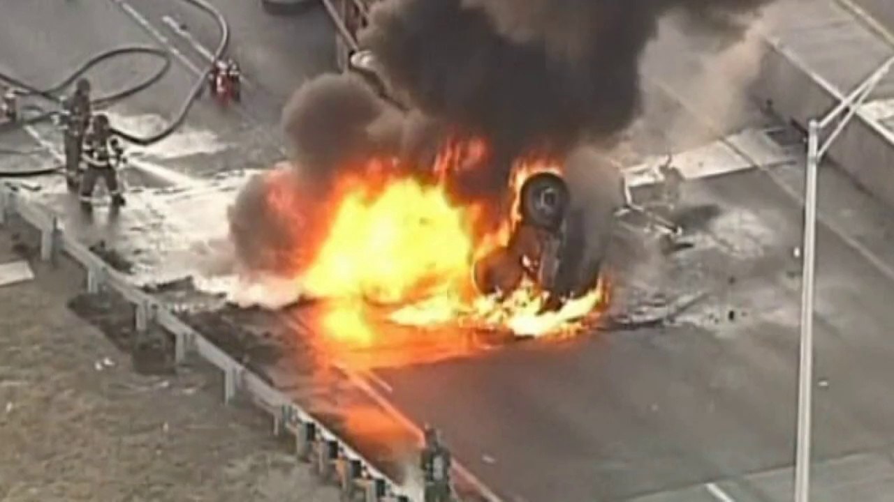 Truck hauling concrete catches fire on Kansas highway