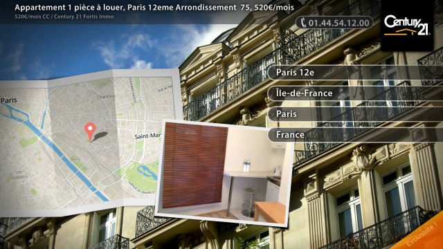 Appartement 1 pièce à louer, Paris 12eme Arrondissement 75, 520€/mois