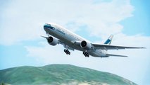 FSX Cathay Boeing 777 Crosswind Landing Go Around @ Athens ( HD )