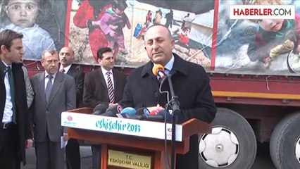 Çavuşoğlu, Suriye'ye giden  2 yardım tırınının uğurlama törenine katıldı -