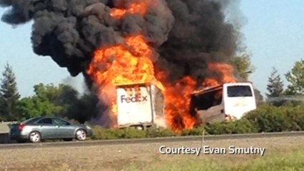 Amateur video captures fiery bus crash