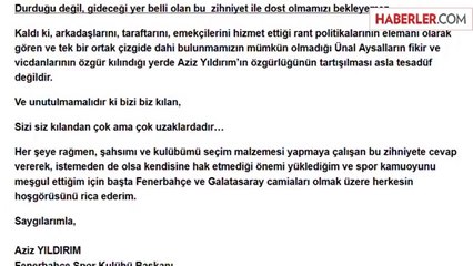 Aziz Yıldırım'dan Ünal Aysal'a Ağır Eleştiriler