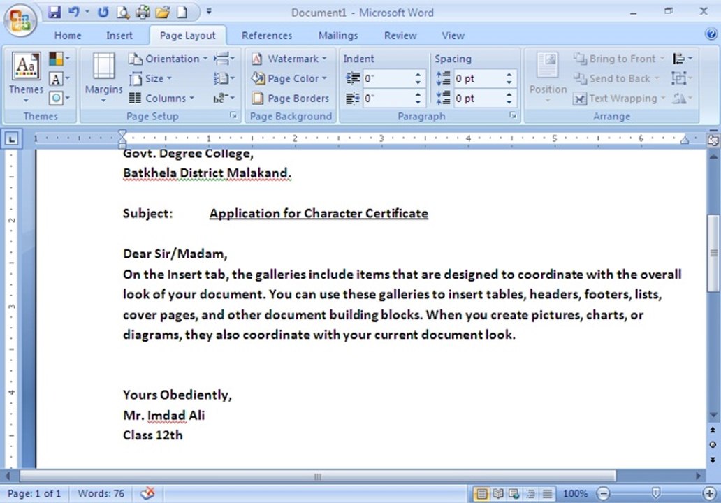 Application leter in MS word