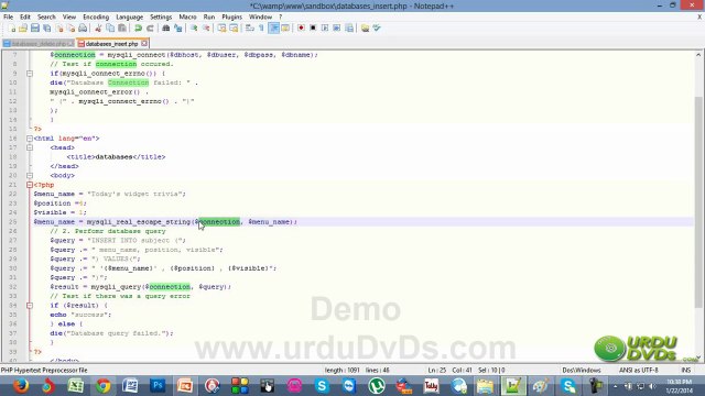 24. Advance php in Urdu - Escaping Strings for MySQL