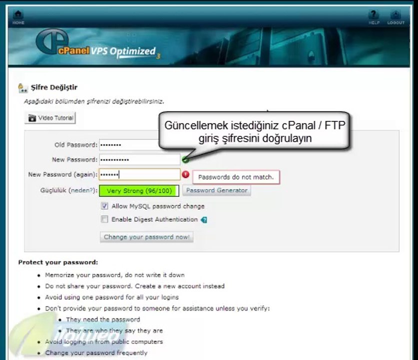 cPanel de Şifre Değiştirme