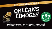 Réaction de Philippe Hervé - J21 - Orléans reçoit le CSP Limoges