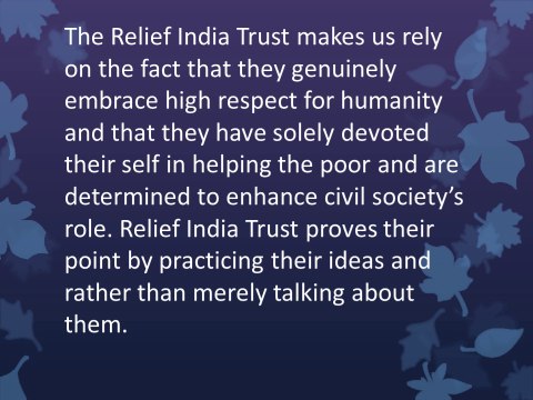 Relief India Trust The Trust you can rely on