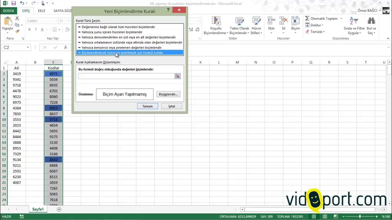 EXCEL 2013-198-KB ile liste de olan olmayan değerleri işaretlemek