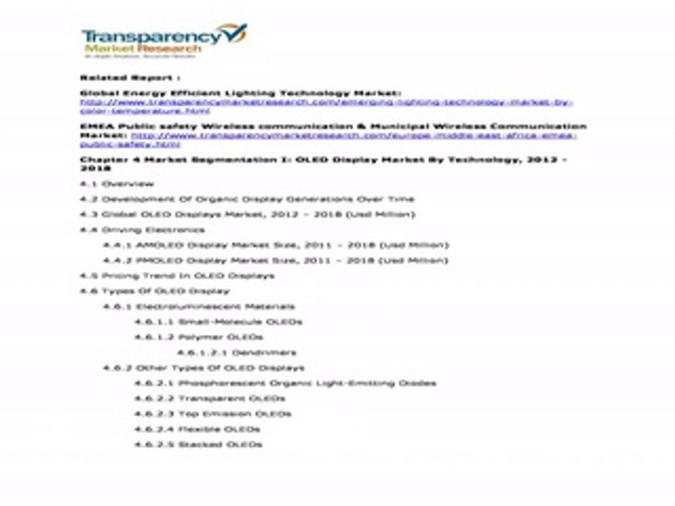 OLED Displays Market - Global Industry Analysis, Market Size, Share, Growth And Forecast 2012 - 2018