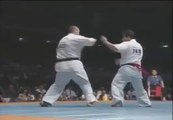 So so violent high kick and head shot during karate fight!!! K.O...
