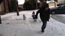 Dad Takes Kids On Adorable Laundry Basket Sled Ride