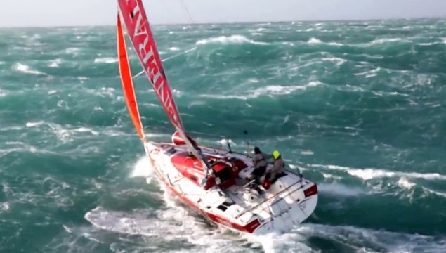 GENERALI boat in a the huge storm Andrea - Extreme Sailing with Nicolas Lunven and Eric Peron
