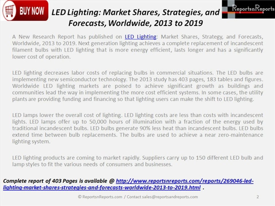 LED Lighting Market Shares, Strategies, and Forecasts, Worldwide, 2013 to 2019