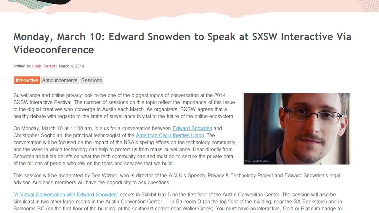 Snowden speaks at SXSW, GabeN AMA, DirectX 12 - Netlinked Daily