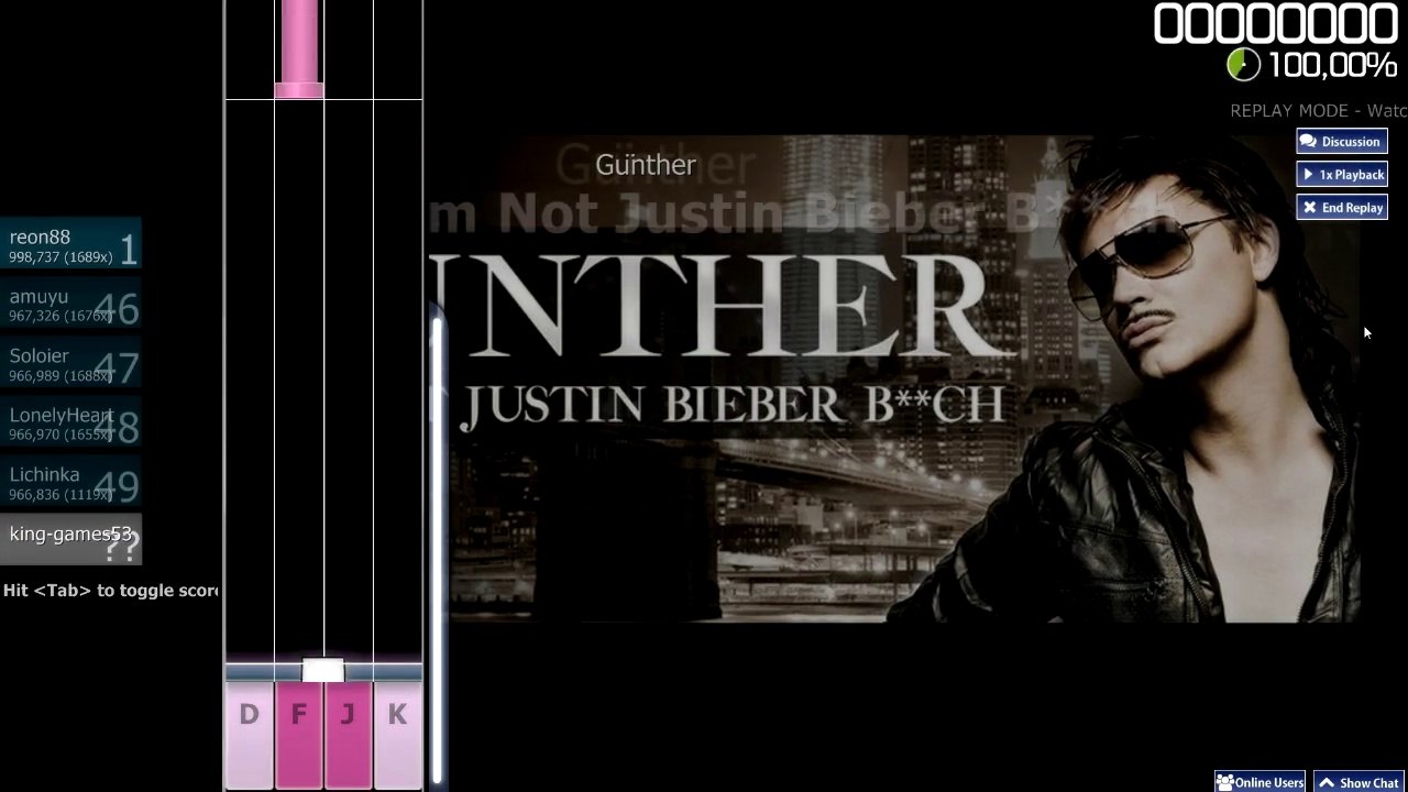Gunther - I'm not Justin Bieber BITCH ! [Osu!Mania]