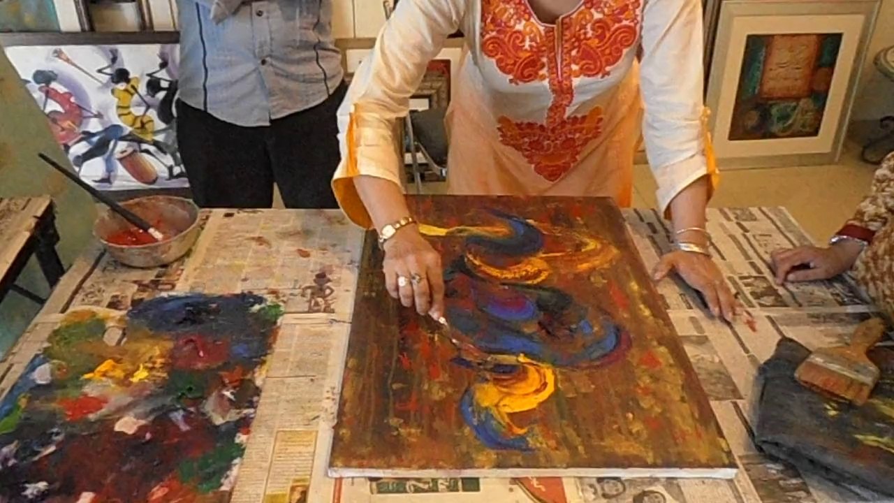 Art Classes at Jharoka Art Gallery Islamabad Pakistan ( Abstract Art Work Painting ) Made by Artist Nahida Raza