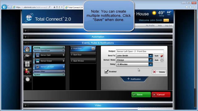 Honeywell Total Connect 2.0: How to Create Sensor Notifications
