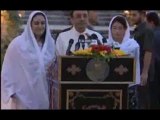 Pakistan's president-elect Asif Ali Zardari flanked by his daughters Bakhtawar and Aseefa, speaks shortly after his election in Islamabad