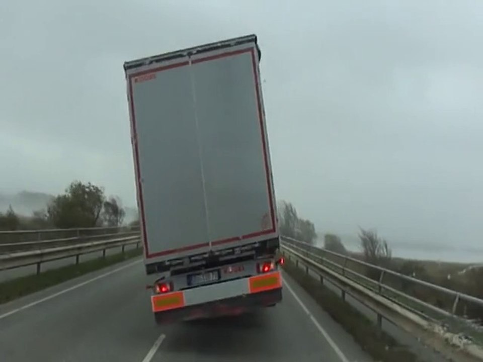 Awesome truck tumbles with the wind!