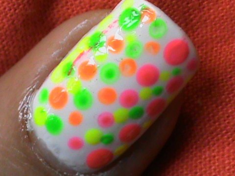 Neon Nail Art Polka Dots Nail Polish Designs for Beginners to do at home DIY tutorial video