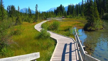 The Boardwalk of Canmore in Canadian Rockies.