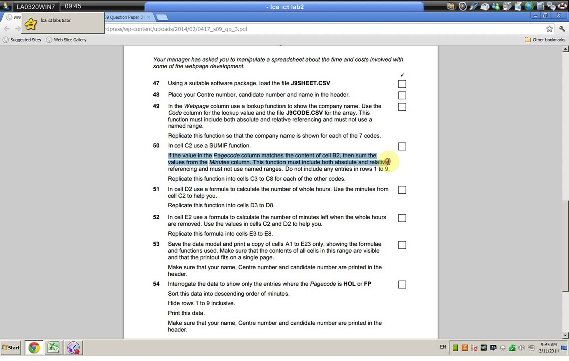 KYPROS June 2009 Question Paper 3 (excel spreadsheets)