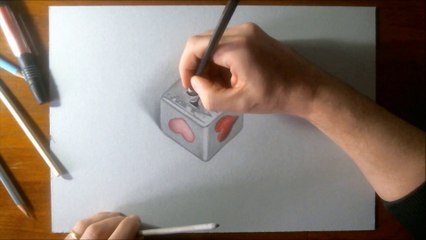 Hyperrealistic speed drawing of a card square dice pendant