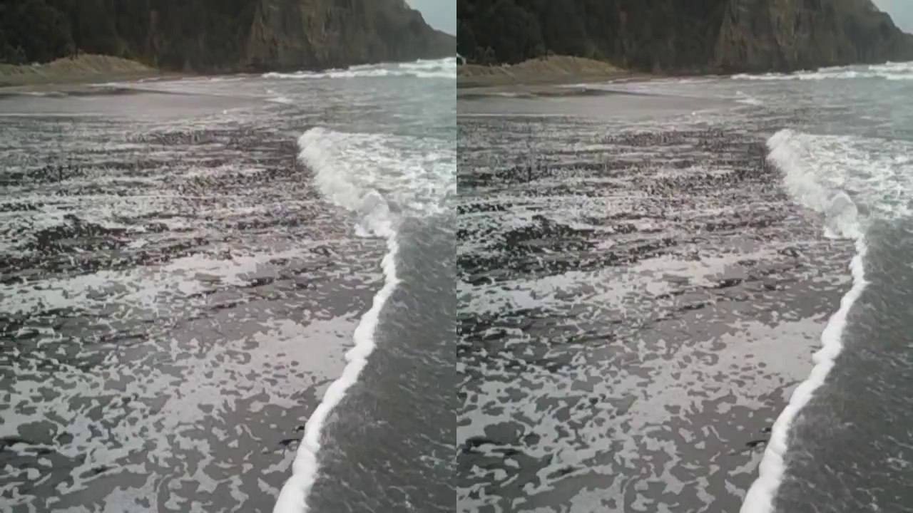 On the beach at Piha in 3D