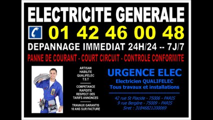ELECTRICIEN AGREE PARIS 2eme - 0142460048 - DEPANNAGES DANS L'HEURE 7/7 - 24/24 - 75002