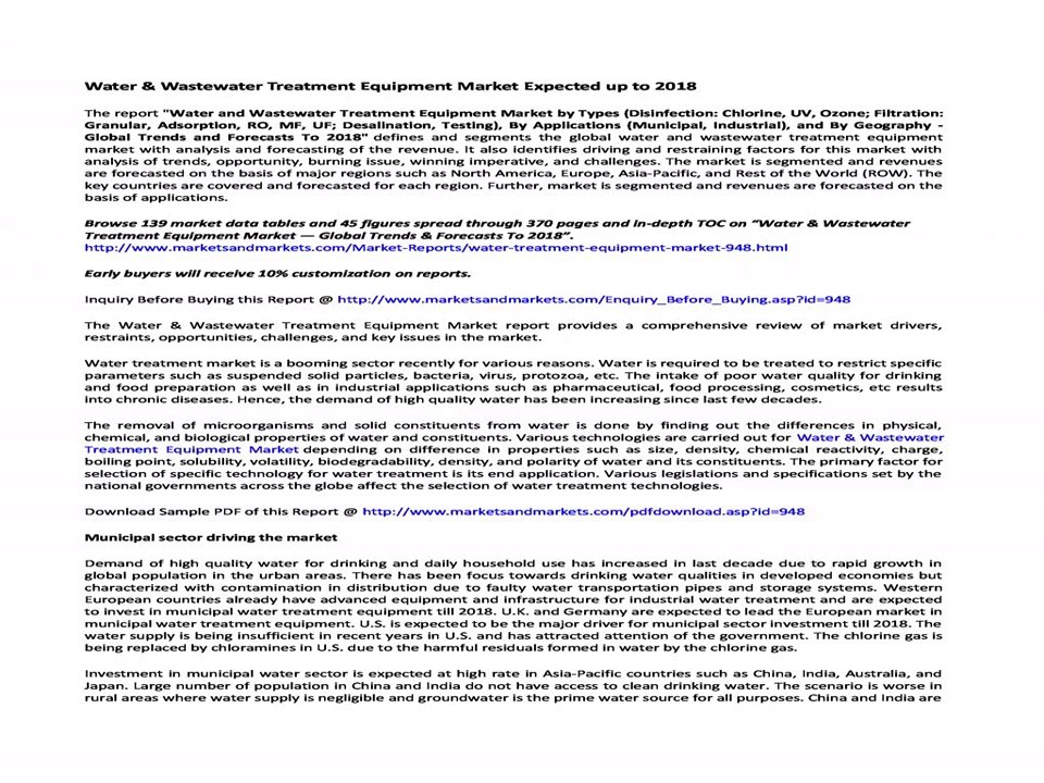 Water & Wastewater Treatment Equipment Market Forecast 2018