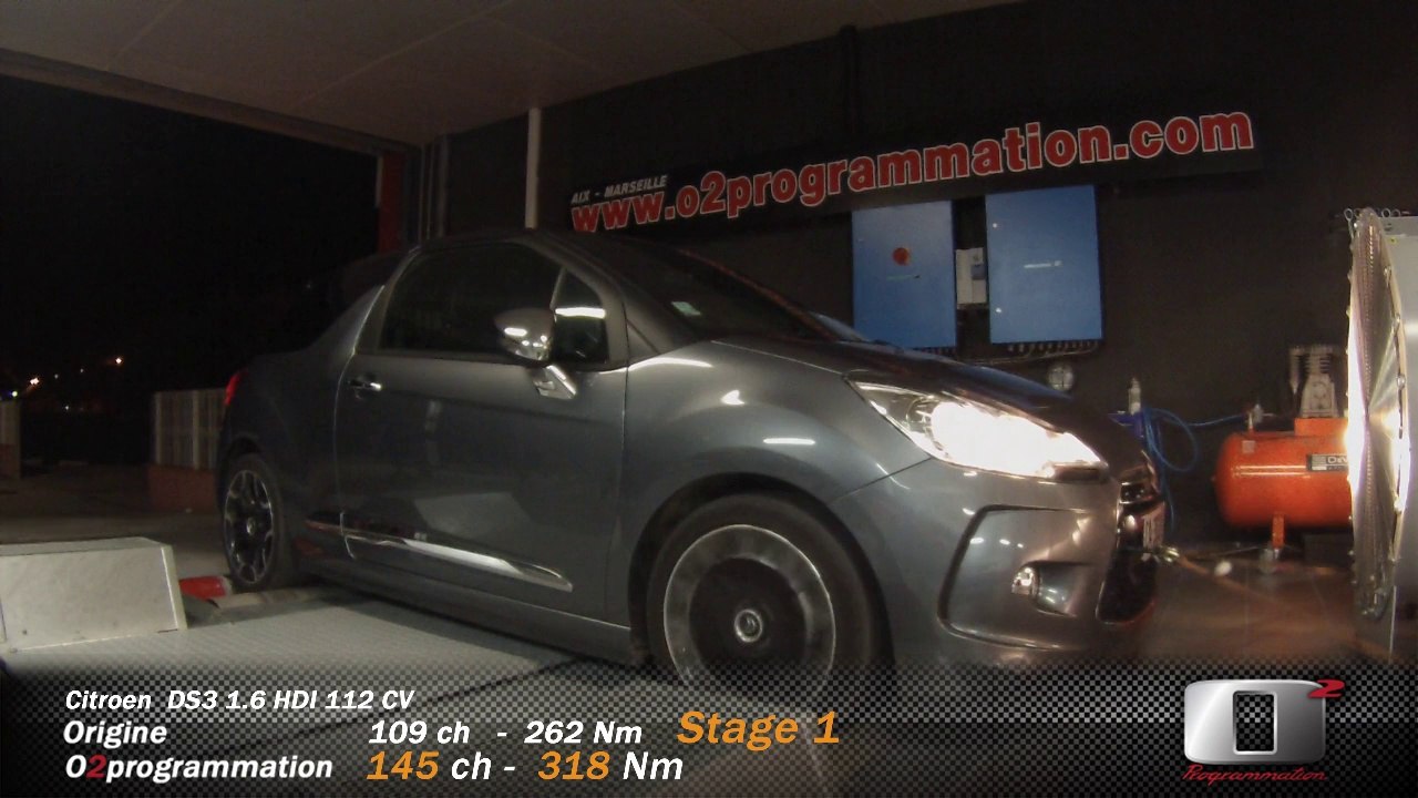 Citroen DS3 112 CV,  Reprogrammation moteur o2programmation Marseille sur banc de puissance