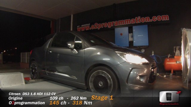 Citroen DS3 112 CV, Reprogrammation moteur o2programmation Marseille sur banc de puissance