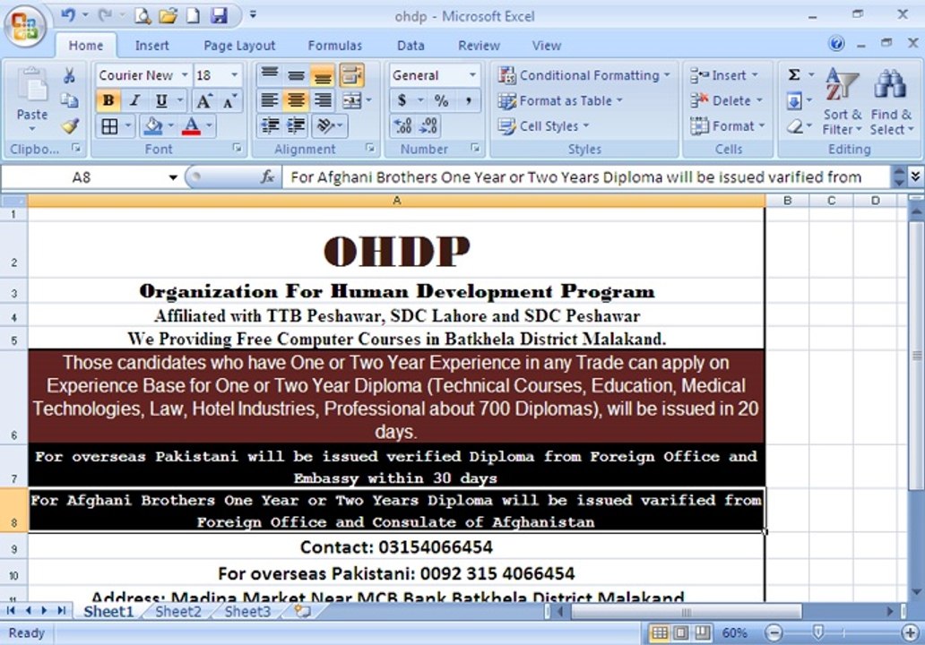 MS EXcel 2007 tutorial 15 ohd