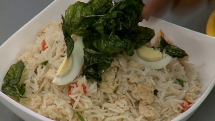 Spicy Chicken Fried Rice with Crispy Basil Leaves - Sanjeev Kapoor's Kitchen