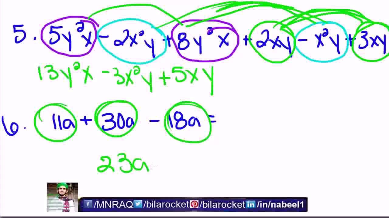 Algebra Tutorial 4 Combining Like Terms By MNRAQ